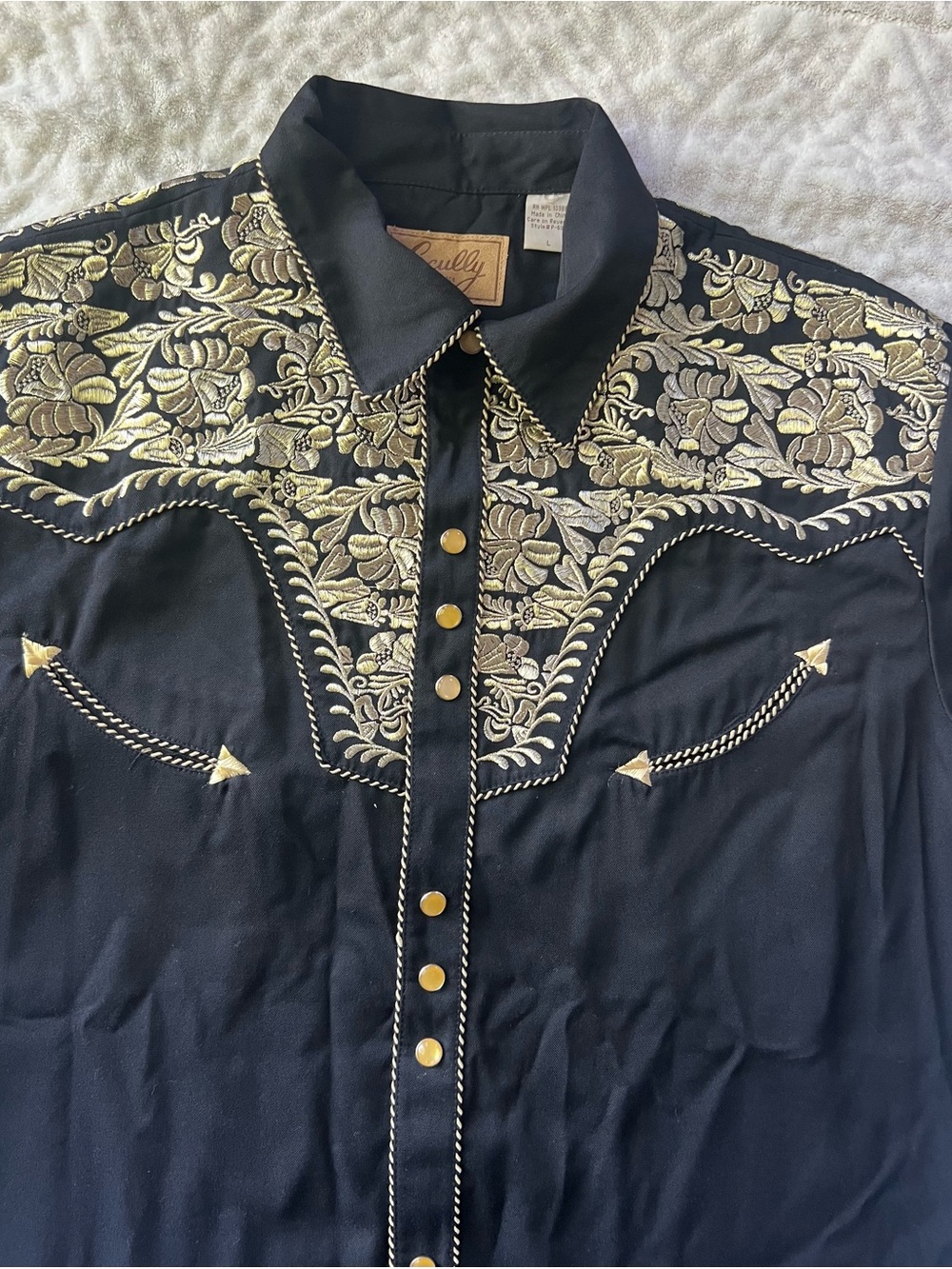 Scully Men’s Embroidered Scroll Black Long Sleeve Snap Western Shirt | Size L - Picture 6 of 11